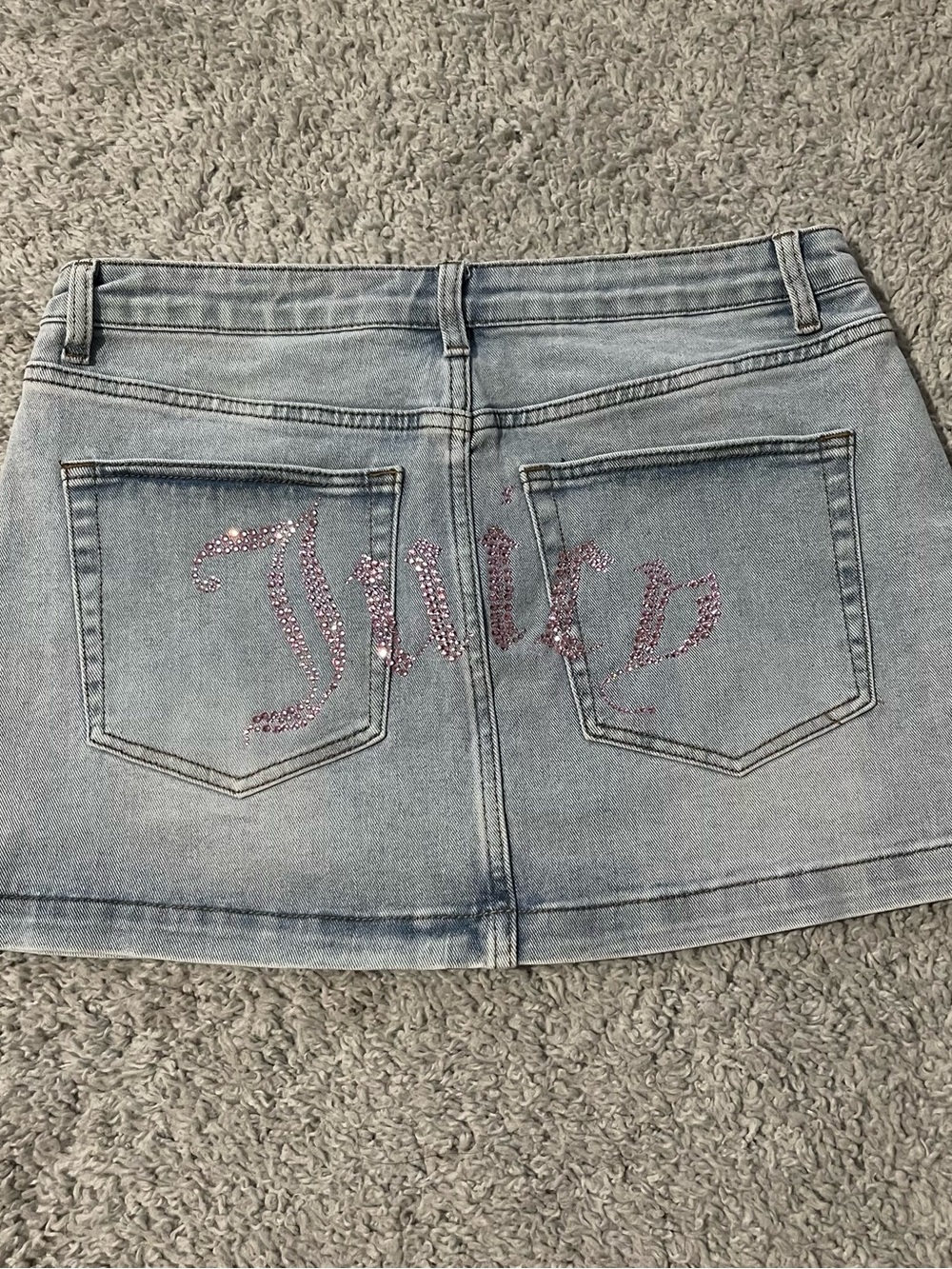 Juicy Couture Light Blue Denim Mini Skirt with Pink Rhinestones